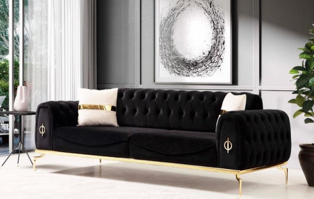 Sofagarnitur Luxus Chesterfield Sitzgruppe Dreisitzer Schwarz 3+3 Sitz