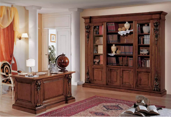 Klassisches Braunes Arbeitszimmer Set Bürotisch Bücherregal Tisch Regal