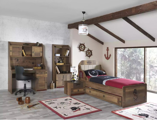 Bettrahmen Funktionsbett Ausziehbares Pirat Braun Holz Kinderbett Bett