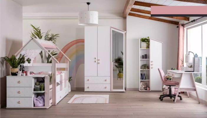 Design Kleiderschrank Holzschrank Schrank Möbel Holz Spiegel Weiß Neu