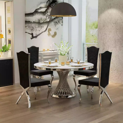 Designer Goldener Rundtisch Edelstahl Tische Stilvolle Esszimmer Möbel