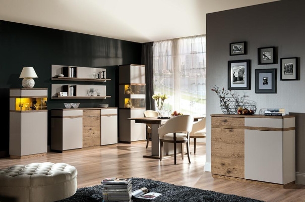 Vitrine Holz & Glas Anrichte Schrank Wohnzimmer Kollektion Modern Stil Regal