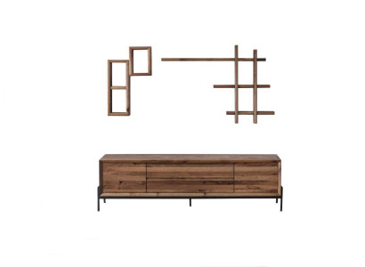 Braunes Modernes 3-türiges Sideboard mit Regalen Wohnzimmer Holz Möbel