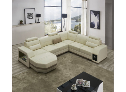Ecksofa Ledersofa Big U Form Wohnlandschaft Sofa Couch Garnitur