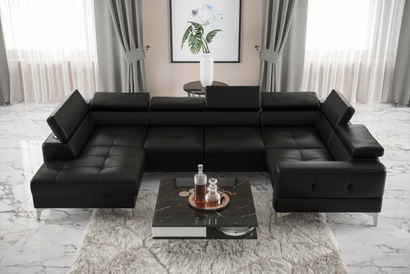Modern Luxus Automatik Ecksofa Stoff U-Form Couch Textil Schwarz Elegant Neu
