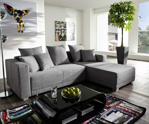 Ecksofa L Form Sofa Couch Polster Sofas Wohnlandschaft Stoffsofa Hocker Couchen