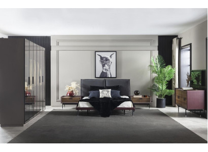 Loft Schlafzimmer Graues Bett Schrank Nachttische Kommode 5tlg. Set