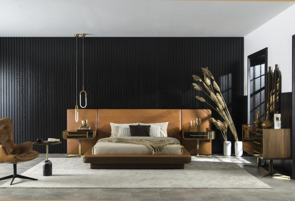 Bett Farbe Braun Kunstleder Moderner Stil Luxus Schlafzimmer Komfortabel