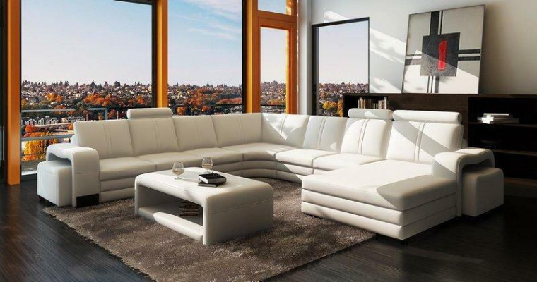 Designer Wohnlandschaft U-Form Hocker Couchtisch Couch Ecksofa Polster