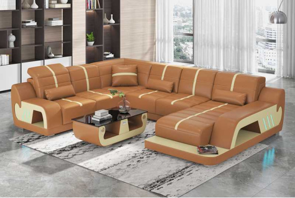 Modern Wohnlandschaft Sofa U Form Ecksofa Designersofa Weiß Kunstleder