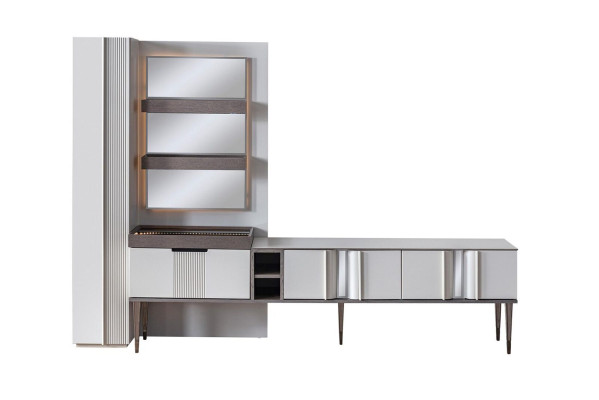 Exklusive Wohnwand Weiße Farbe Designer Möbel für Wohnzimmer LED beleuchtet