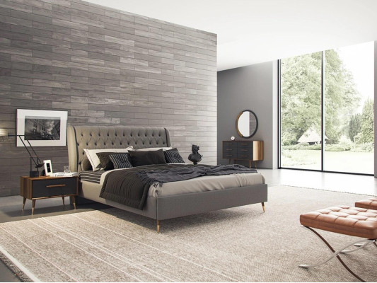 Design Schlafzimmer Komplett 5tlg Bett 2x Nachttische Kommode mit Spiegel
