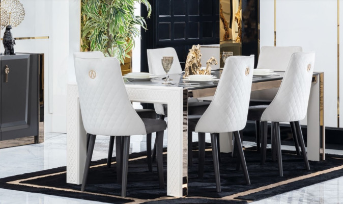 Esszimmer Garnitur Tisch 6x Stuhl Kommode Spiegel Italienischer Stil Gruppe Neu