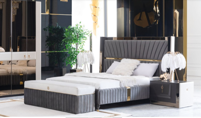 Schlafzimmer Komplett Set Bett Nachttisch Hocker 5tlg Design Holz Möbel Sets Neu