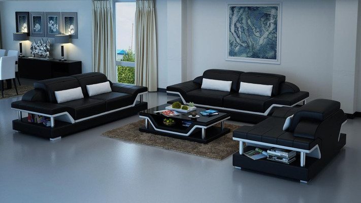 Leder Polster Couchen Sofa Luxuriöse Sofagarnitur 3+2 + Couchtisch Garnitur Neu