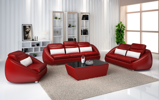 Luxus Möbel Sofagarnitur Couch Sofa Polster 3+2 Rote Sitzpolster Gruppe