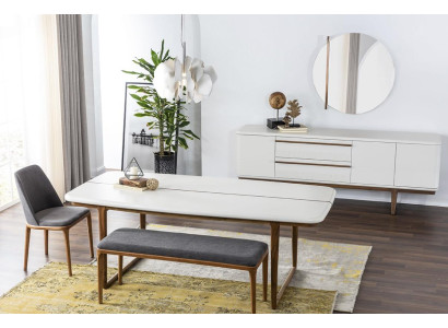 Essecke Essgruppe Esszimmer Esstisch Stühle Sideboard 10tlg Holz Weiß