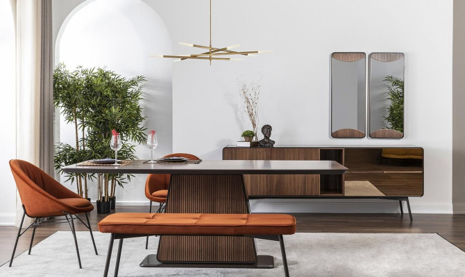 Essecke Essgruppe Esszimmer Esstisch Stühle Sideboard 9tlg Holz Braun