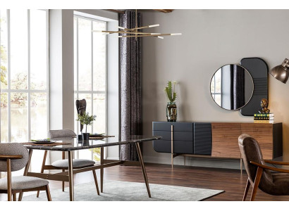Esstisch Essgruppe Esszimmer Stühle Sideboard Set 7tlg Marmor Schwarz