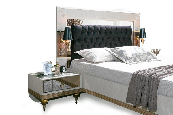 Schlafzimmer Set Bett 2x Nachttische Textil Kleiderschrank Modern 4tlg.