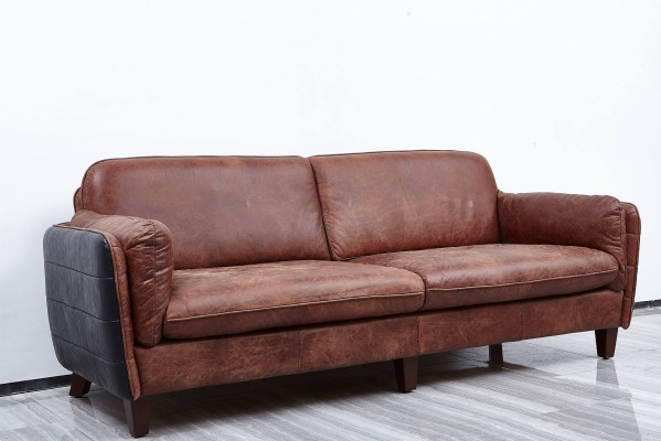 Luxury Vintage 3+2 Sitzer Echtleder Möbel Wohnzimmer Sofa Suite Loft garnituren