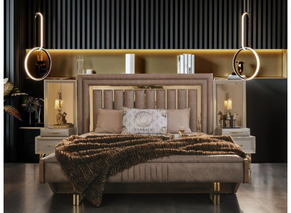Komplette Schlafzimmermöbel Doppelbett Bett Nachttische Beige 3tlg