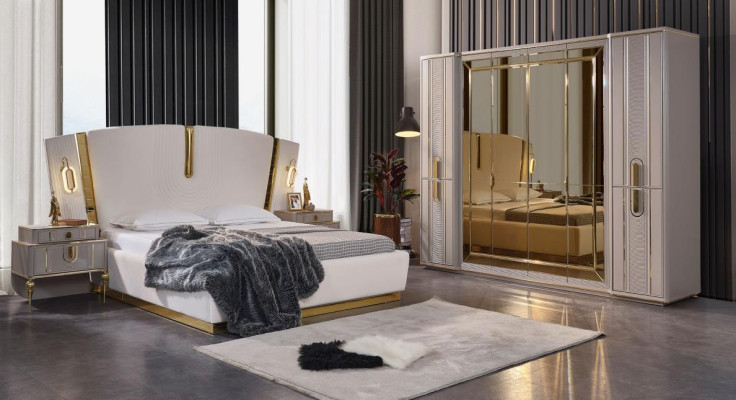 Doppelbett Garnitur Schlafzimmer Bett Nachttische 4tlg Beige Schrank