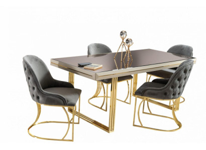 Essgruppe Essecke Esszimmermöbel Esstisch Stühle Set 7tlg Grau Luxus