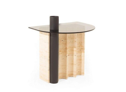 Beistelltisch mit Glasplatte in Beige Farbe Modern Wohnzimmer Neuheit