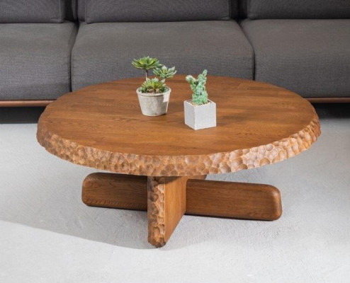 Luxuriös Rund Couchtisch mit Holzplatte in Hellesbrauner Farbe Moderne