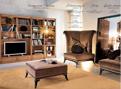 Wohnzimmer moderne Stil Wohnzimmer Wohnwand 3tlg Hocker 2 Sessel Möbel Italien