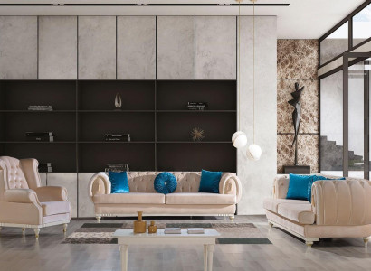 Beige Sofagarnitur 3+2+1 Sitzer Luxus Polster Couchen Stilvolle Möbel
