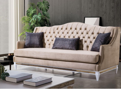 Beiger Chesterfield Dreisitzer Luxus Textilsofa Designer Stoffcouchen
