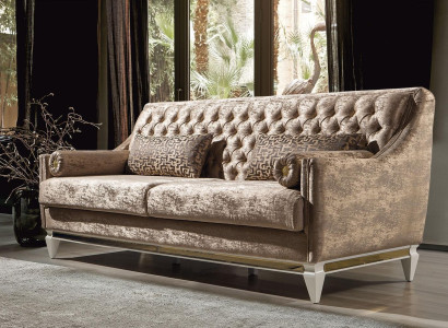 Beiger 3-Sitzer Textilsofa Chesterfield Dreisitzer Polster Couchen 3-er
