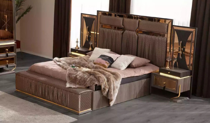 Luxus Sofa Beige Garnitur Schlafzimmer Doppelbett Beige Set 5tlg Bett