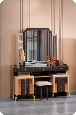 Luxus Garnitur Doppelbett Set 6tlg Beige Stoff Bett mit Bettkasten Schlafzimmer
