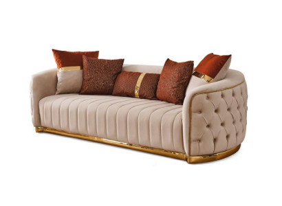 Beige Textil Dreisitzer Moderne Designer Luxus Couch Chesterfield Beige