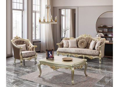 Stoffsofa Polstersofa Garnitur Sofagarnitur Beige Chesterfield Set