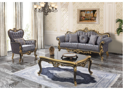 Sofagarnitur Chesterfield Polstersofa Sofa Blau Dreisitzer Sessel Set