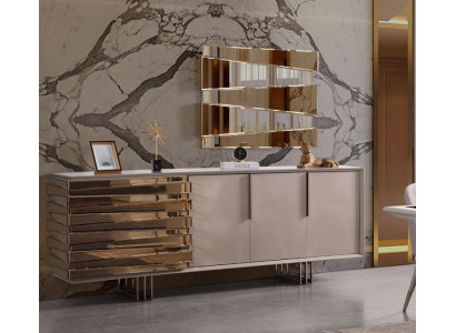Anrichte Sideboard Kommode Holz Schrank Beige Gold Luxus Wohnzimmer