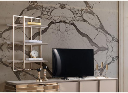 RTV Lowboard TV Ständer Sideboard Beige Gold Wohnzimmer Set Regale Neu