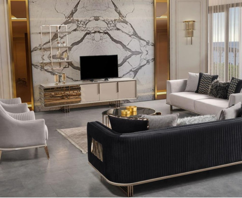 Couchgarnitur Sofagarnitur Dreisitzer Sessel Grau Stoffsofa Set 4tlg