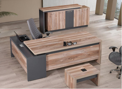 Arbeitszimmermöbel Eckbürotisch Komplette 3tlg Holz Grau Büromöbel