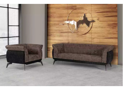 Braune Sofagarnitur Dreisitzer Sessel Arbeitszimmermöbel Couch Set 2 tlg