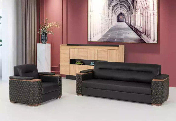 Schwarze Couchgarnitur Dreisitzer Sessel Arbeitszimmer Luxus 2tlg 