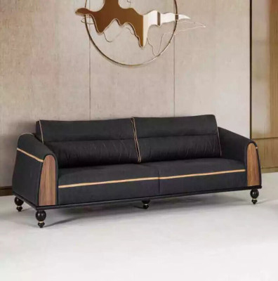 Schwarze Sofas Set Moderne Garnitur Dreisitzer Sessel Stoffmöbel 2tlg