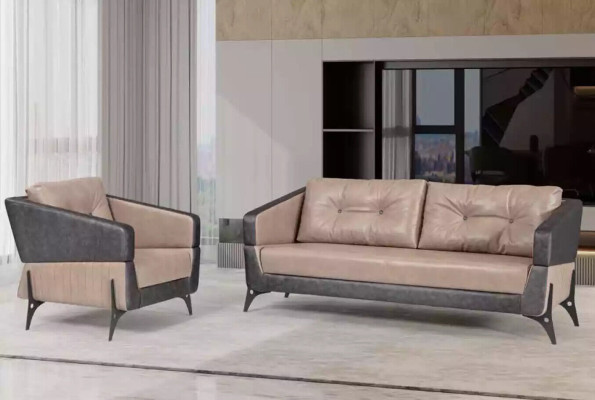 Luxus Sofagarnitur Sofa Beige Arbeitszimmer Sessel Dreisitzer Sitzer 