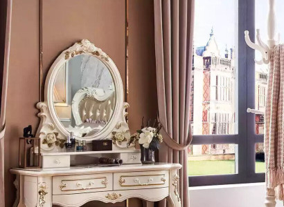 Schick Klassischer Schlafzimmer Set Schminktisch mit Spiegel + Hocker 2tlg