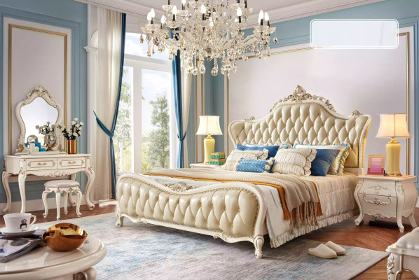 Schlafzimmer Set klassisch Bett chesterfield 2x Nachttische Massivholz 3tlg
