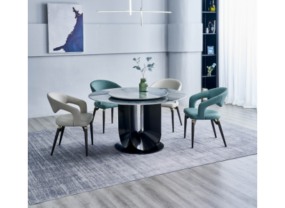 Designer Essgruppe Luxus Runder Esstisch 6x Stühle Stilvolle Sitzgruppe